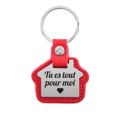 Porte-clés de Maison Gravé Personnalisé avec Cuir