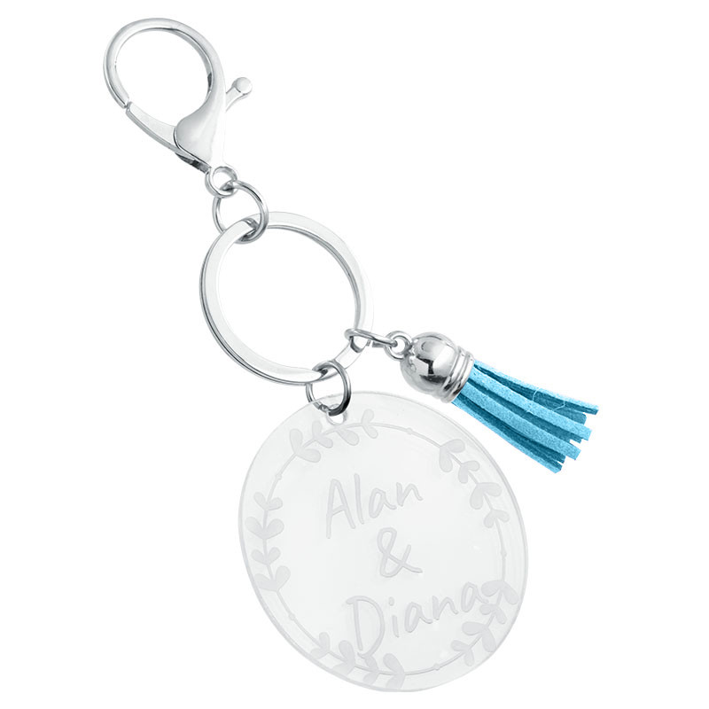 Gepersonaliseerde Acryl Sleutelhanger met Kwastje - Elegant Ontwerp