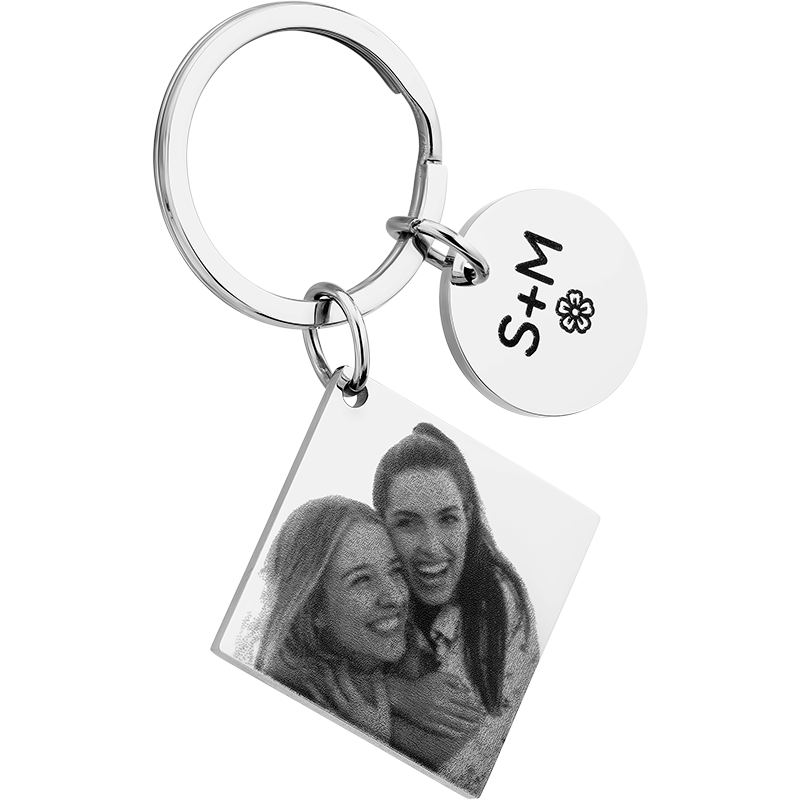 Porte-clés Cercle et Carré Gravé Personnalisé avec Photo