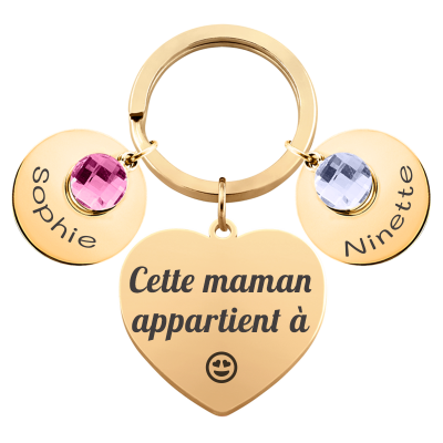 Porte-clés Cœur Gravé Personnalisé et 2 Pierres...