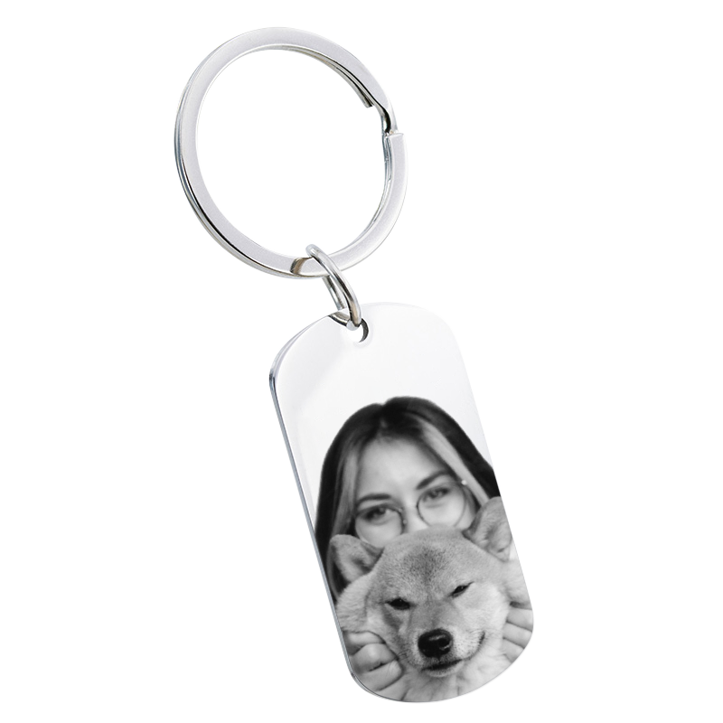 Porte-clés Plaque Militaire Gravé avec Texte et Photo Chien ou Chat