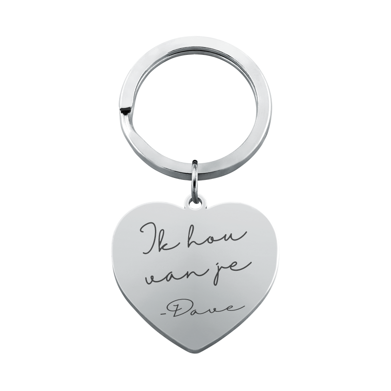 Gepersonaliseerde Handschrift naar Gravure Hart Sleutelhanger