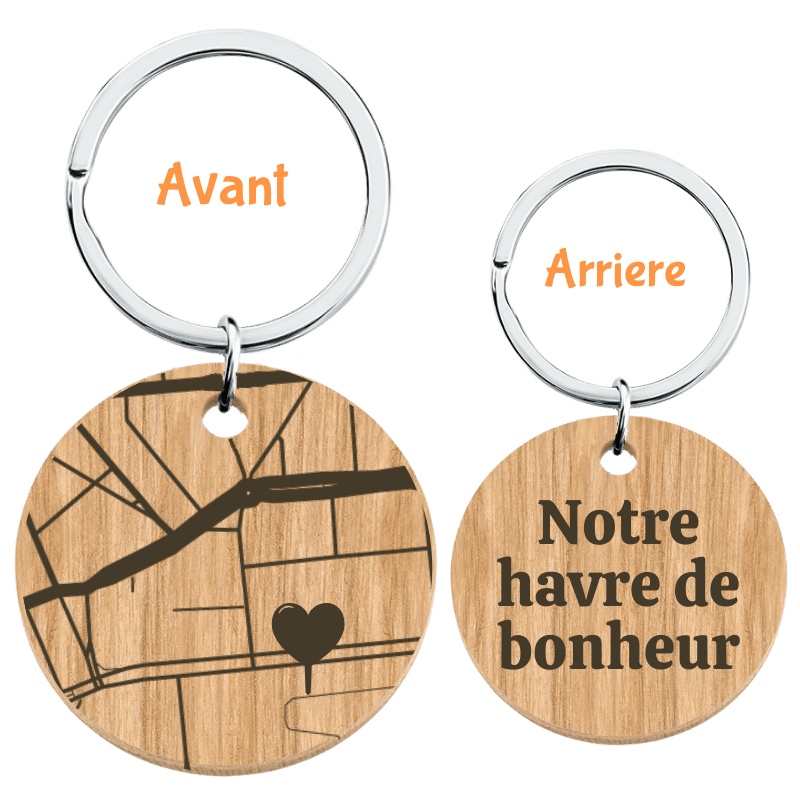 Porte-clés en Bois Personnalisé Gravé avec Carte Géo