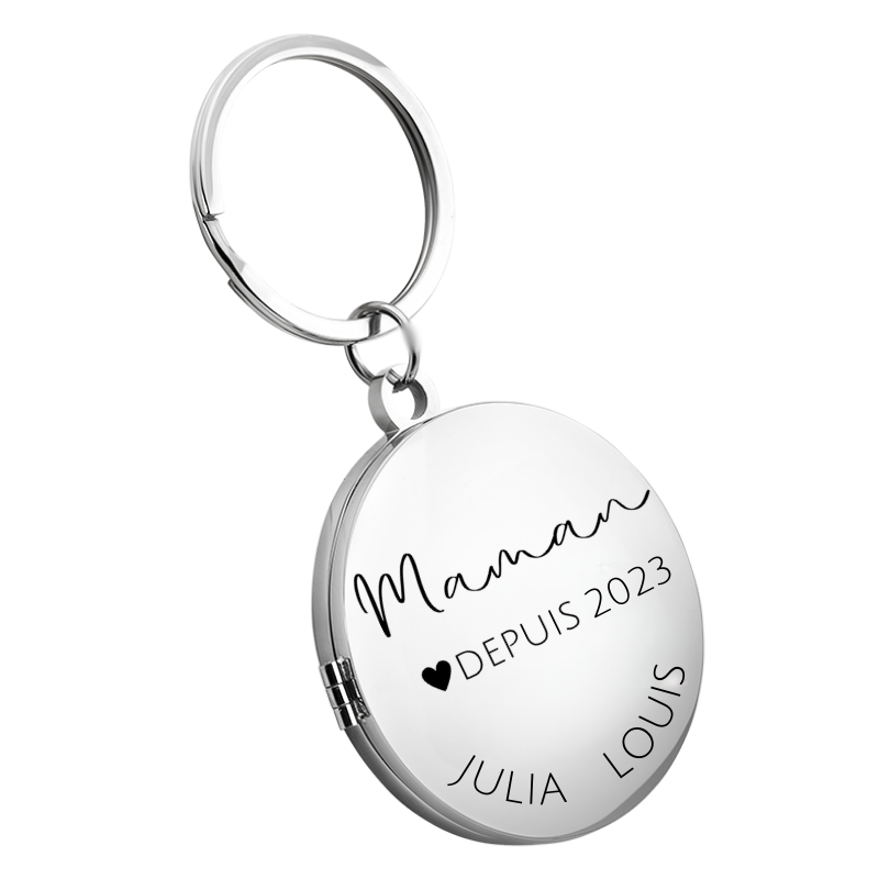 Porte-clés Médaillon Gravé pour Maman avec Noms des Enfants et Date
