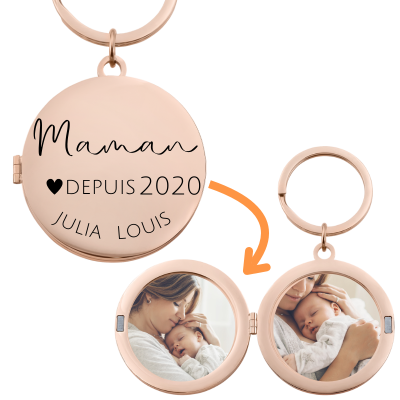 Porte-clés Médaillon Gravé pour Maman avec Noms...