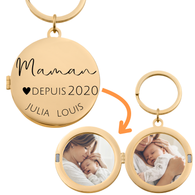 Porte-clés Médaillon Gravé pour Maman avec Noms...