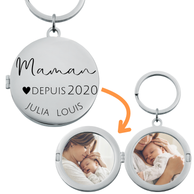 Porte-clés Médaillon Gravé pour Maman avec Noms...