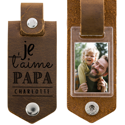 Porte-clés en cuir Gravé pour Papa avec Photo...