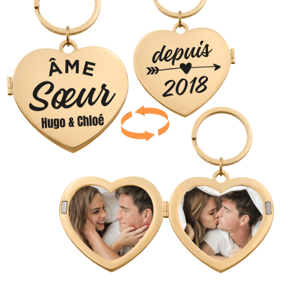 Porte-clés Personnalisé Couple en forme de Cœur...