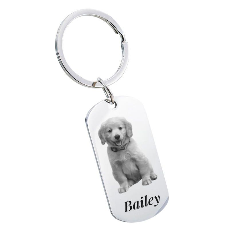 Porte-clés gravé avec la photo et le nom de votre chien ou de votre chat
